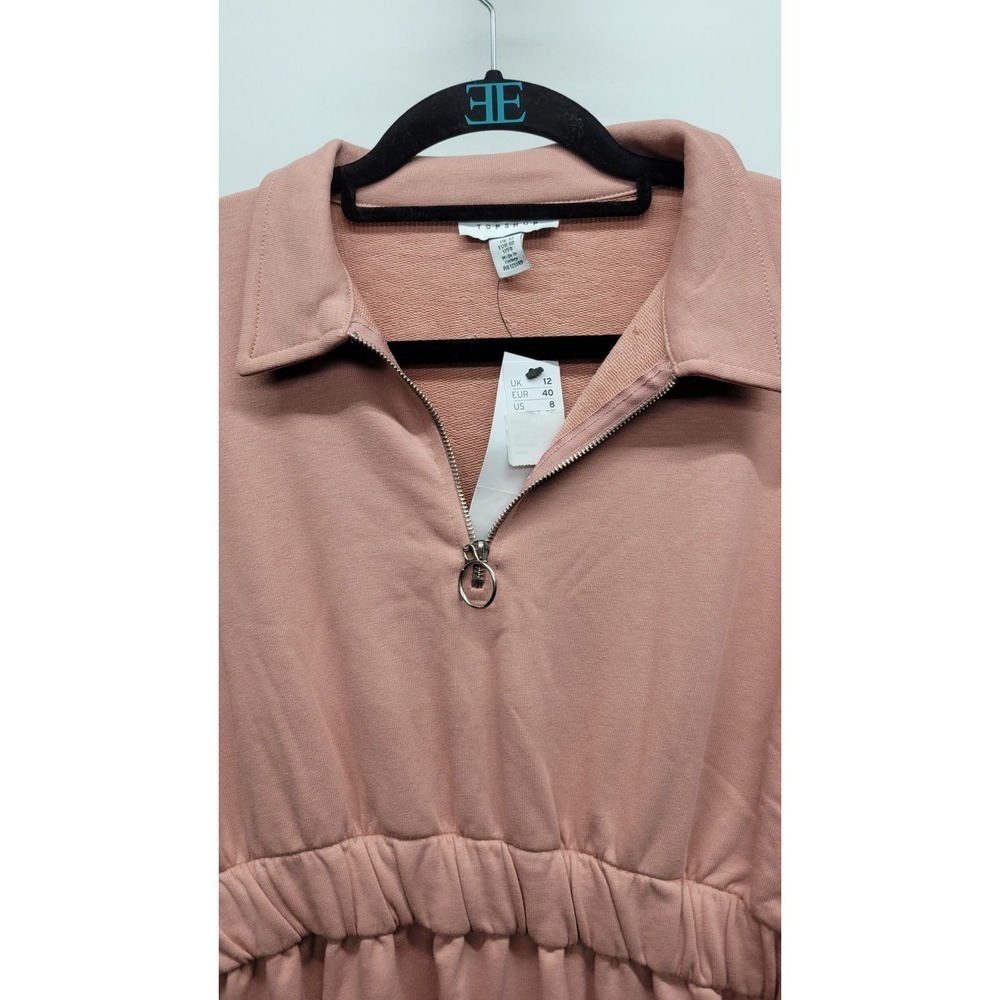 Topshop Zip Collar Cinched Waist Dress Pink - Picture 3 of 8